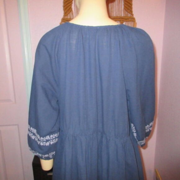 Sundance Caspian Breeze Dress Size L Linen Blend Embroidered Puff Sleeve Pockets - Picture 10 of 12